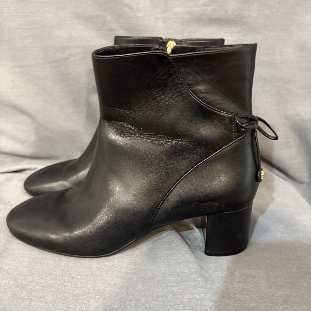 Tory Burch Black Leather Ankle Booties with Lace-Up Detail